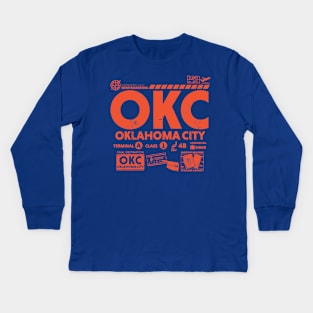 Vintage Oklahoma City OKC Airport Code Travel Day Retro Travel Tag OK Kids Long Sleeve T-Shirt